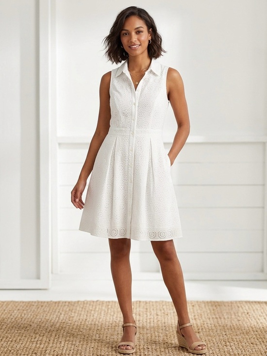Lauren Ralph Lauren Dresses & Skirts - Lauren Ralph Lauren White Eyelet Sleeveless Shirt Dress Size 4